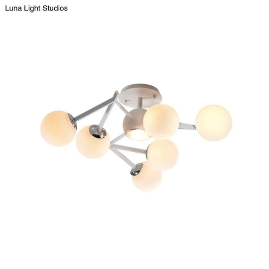 Contemporary Golf Ball 9 Bulb Semi Flush Ceiling Lamp With White Glass
