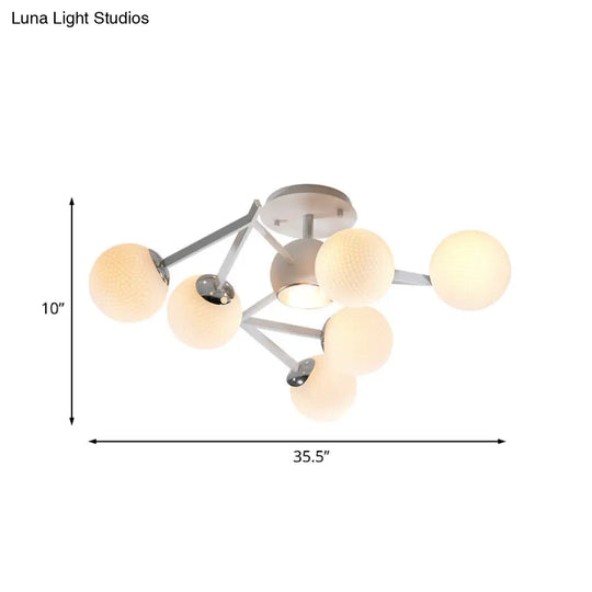 Contemporary Golf Ball 9 Bulb Semi Flush Ceiling Lamp With White Glass