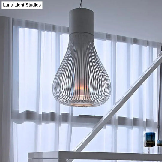 Gourd Wire Cage Pendant Ceiling Lamp - Contemporary Metal Design With Inner Cylinder Shade 1 Light