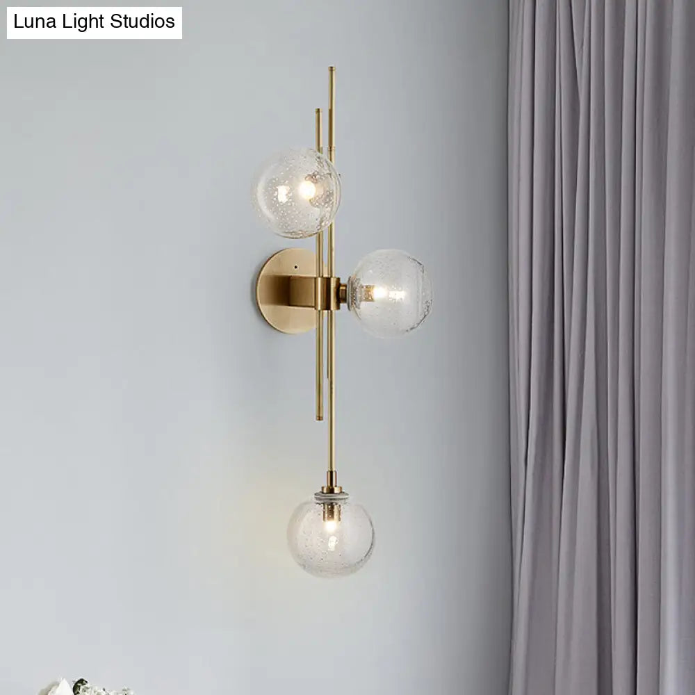 Contemporary Green/Clear Glass Globe Wall Sconce Lamp With 3 Lights In Brass