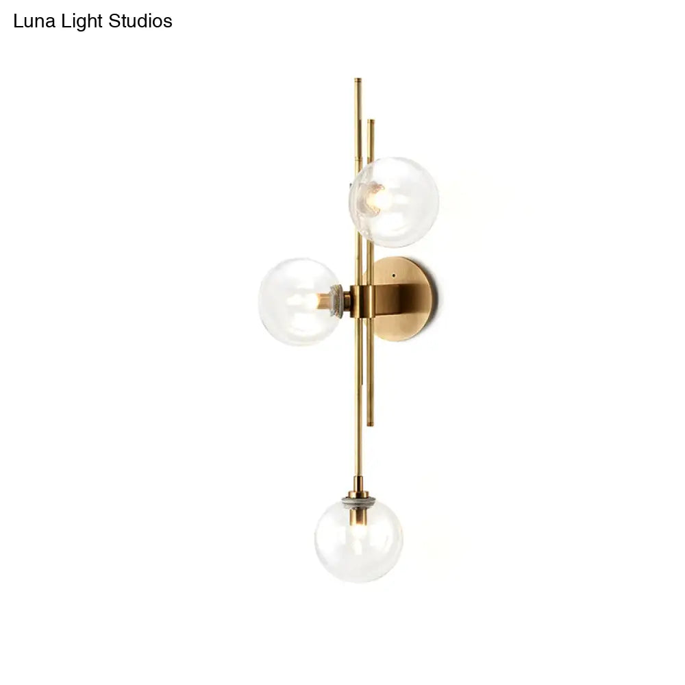 Contemporary Green/Clear Glass Globe Wall Sconce Lamp With 3 Lights In Brass