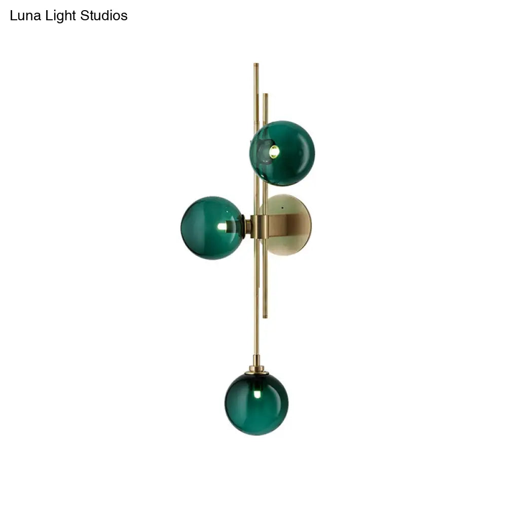 Contemporary Green/Clear Glass Globe Wall Sconce Lamp With 3 Lights In Brass