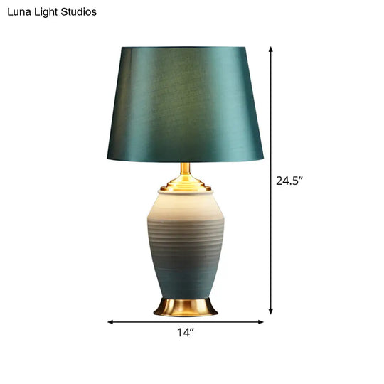 Contemporary Green Tapered Drum Table Lamp 13/14 Wide