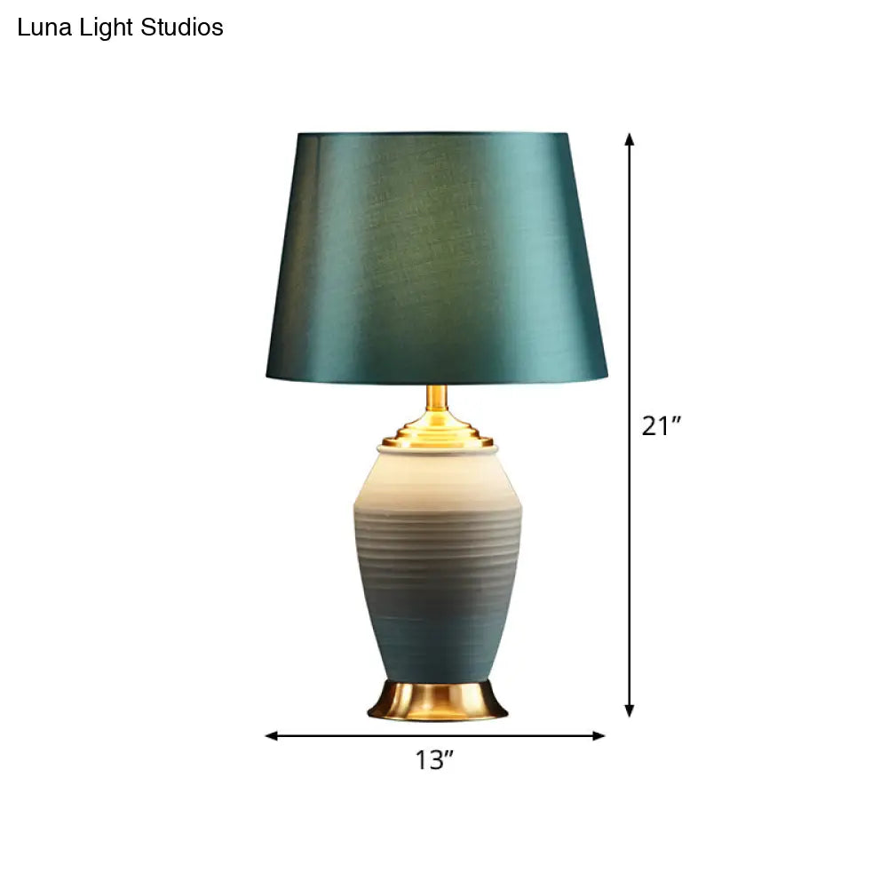 Contemporary Green Tapered Drum Table Lamp 13/14 Wide