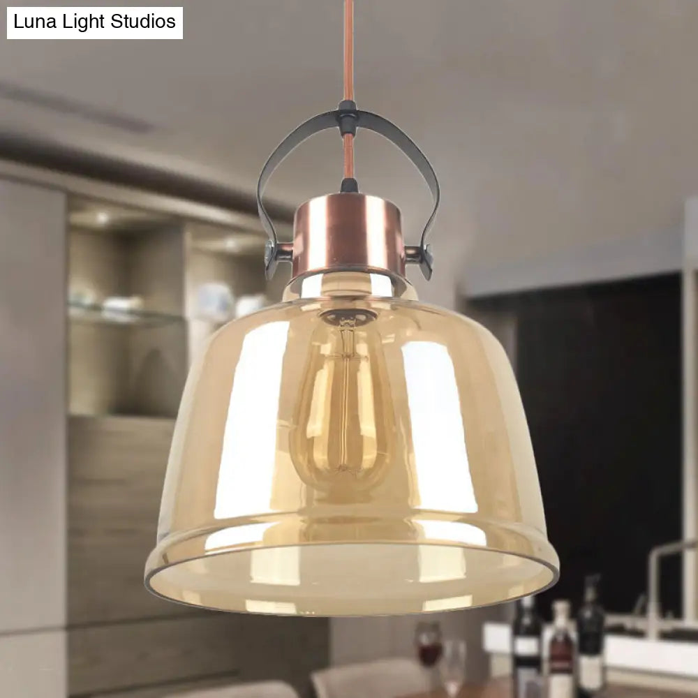 Contemporary Grey/Amber Glass Pendant Light Kit For Dining Room - Dome Design 1 Black