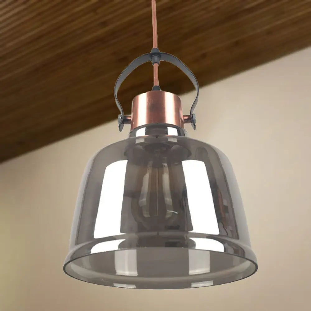 Contemporary Grey/Amber Glass Pendant Light Kit For Dining Room - Dome Design 1 Black Grey