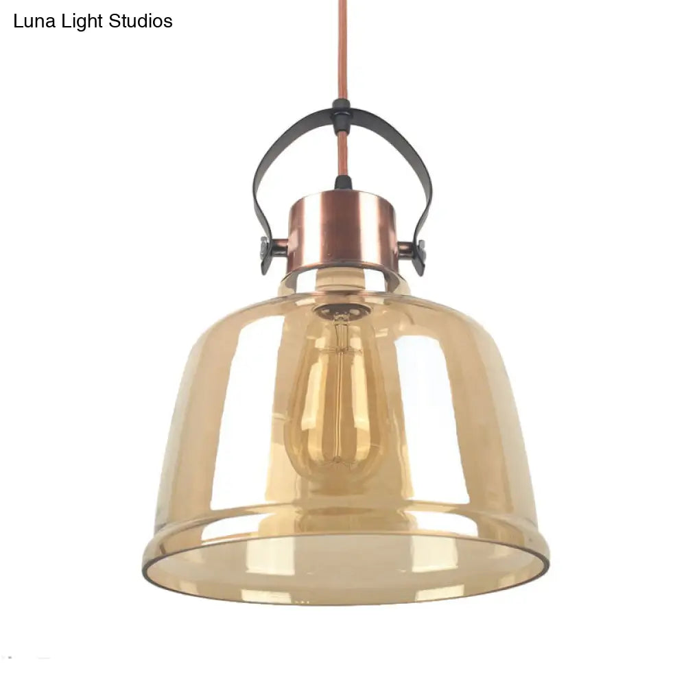 Contemporary Black Pendant Light With Clear Glass Dome - Grey/Amber Finish