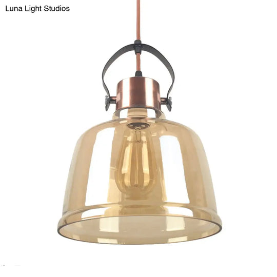 Contemporary Black Pendant Light With Clear Glass Dome - Grey/Amber Finish