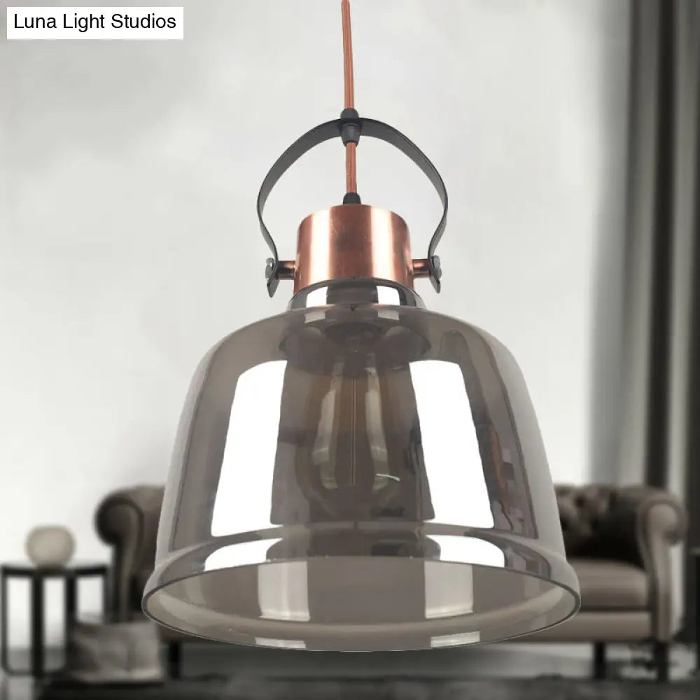 Contemporary Grey/Amber Glass Pendant Light Kit For Dining Room - Dome Design 1 Black