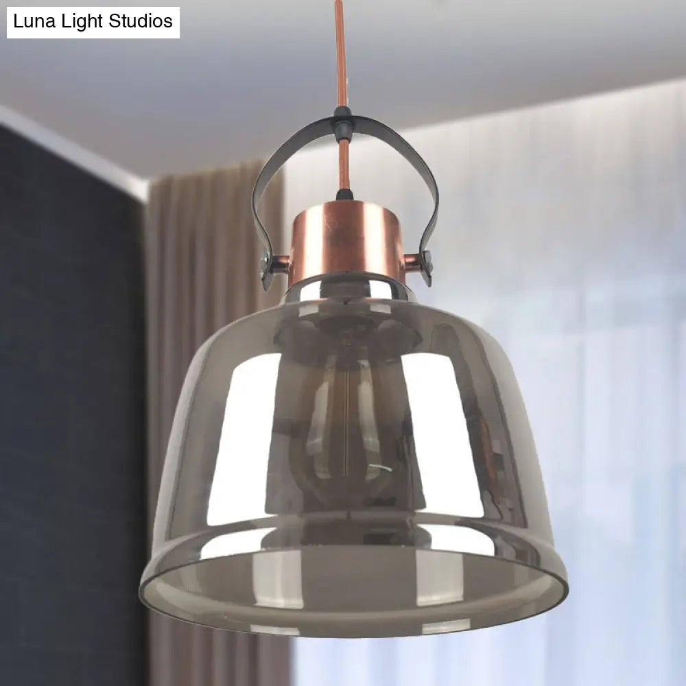 Contemporary Grey/Amber Glass Pendant Light Kit For Dining Room - Dome Design 1 Black