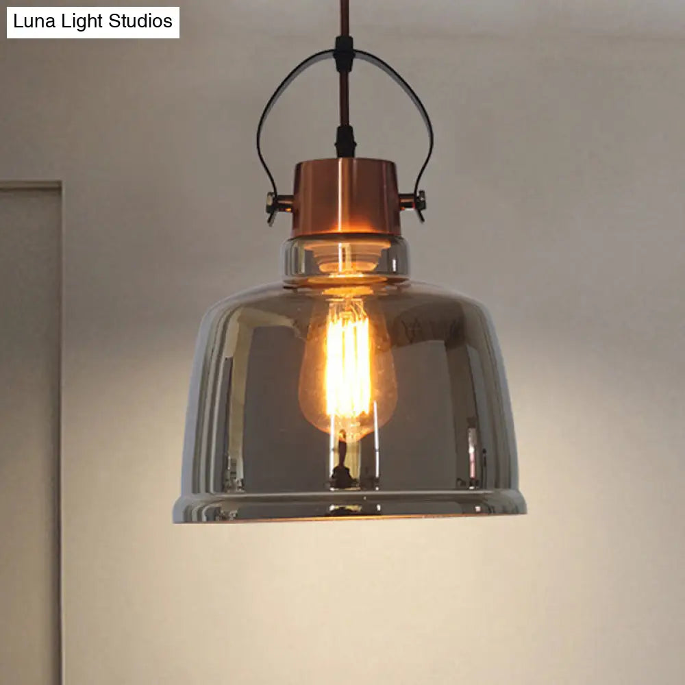 Contemporary Black Pendant Light With Clear Glass Dome - Grey/Amber Finish