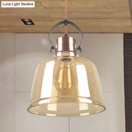 Contemporary Grey/Amber Glass Pendant Light Kit For Dining Room - Dome Design 1 Black