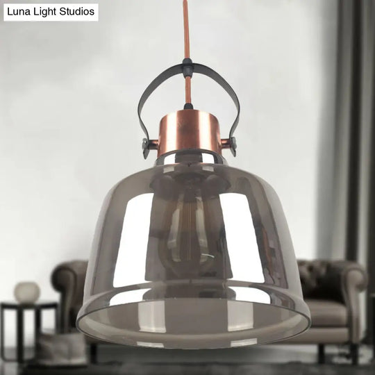 Contemporary Black Pendant Light With Clear Glass Dome - Grey/Amber Finish