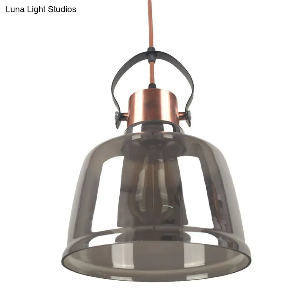 Contemporary Black Pendant Light With Clear Glass Dome - Grey/Amber Finish