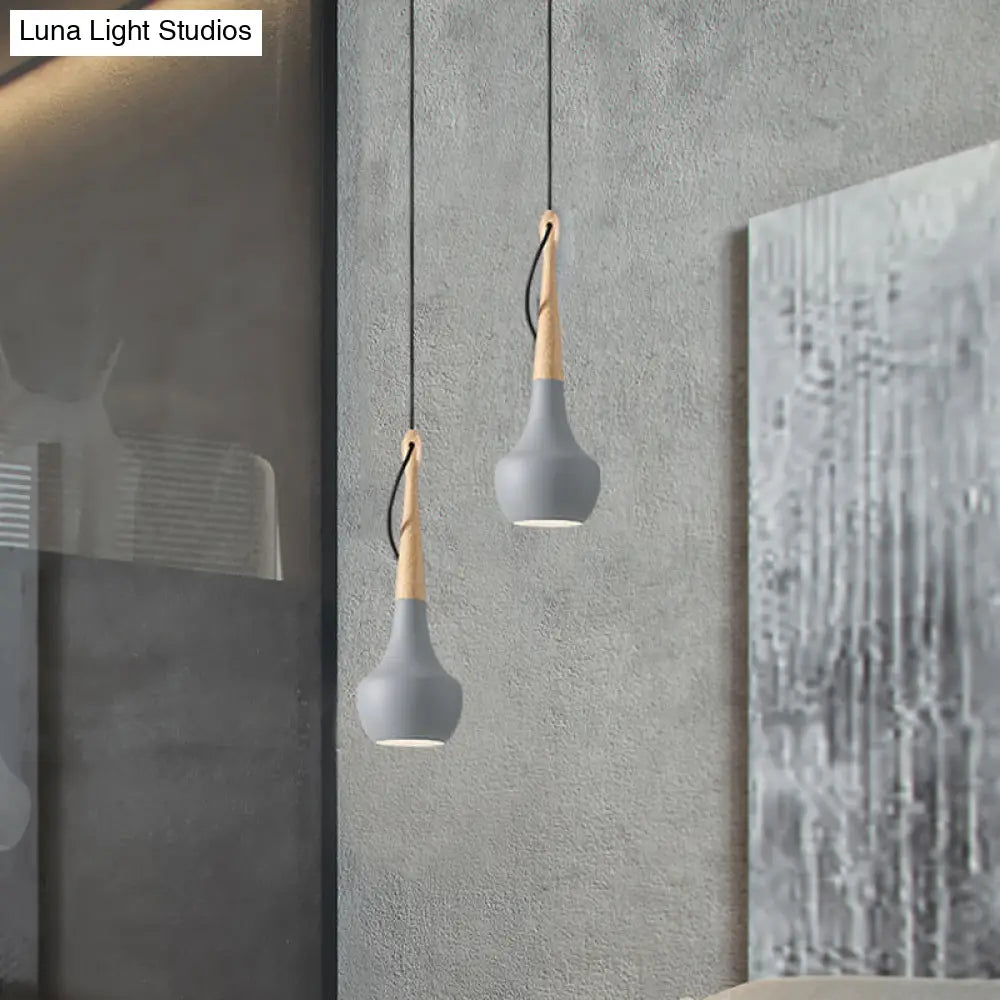 Contemporary Grey Bedside Pendant Light With Metal Gourd Shade - 1 Down Lighting