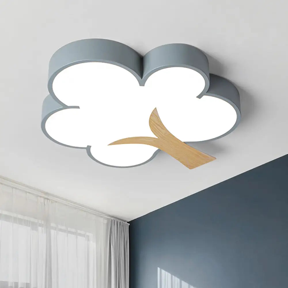 Contemporary Grey/Green Tree Led Ceiling Flush Mount Light For Bedroom Grey