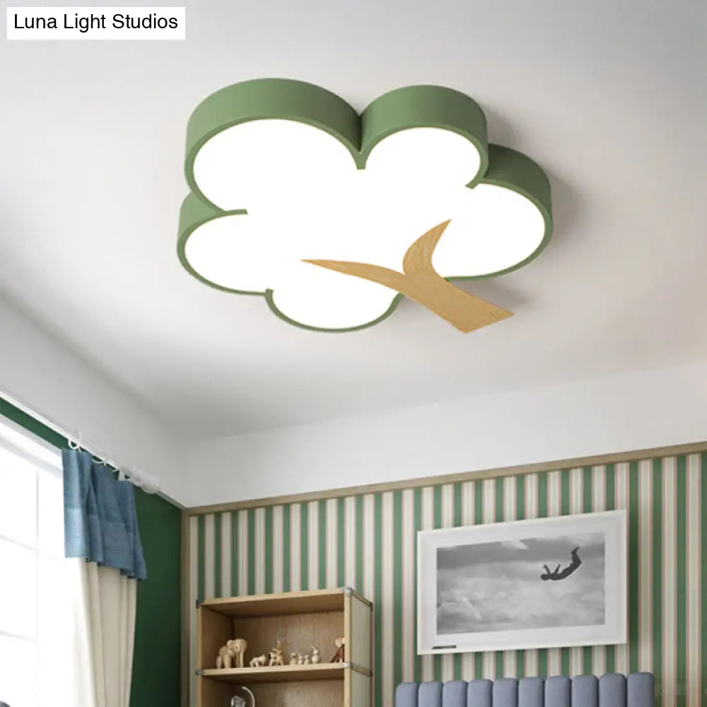 Contemporary Grey/Green Tree Led Ceiling Flush Mount Light For Bedroom