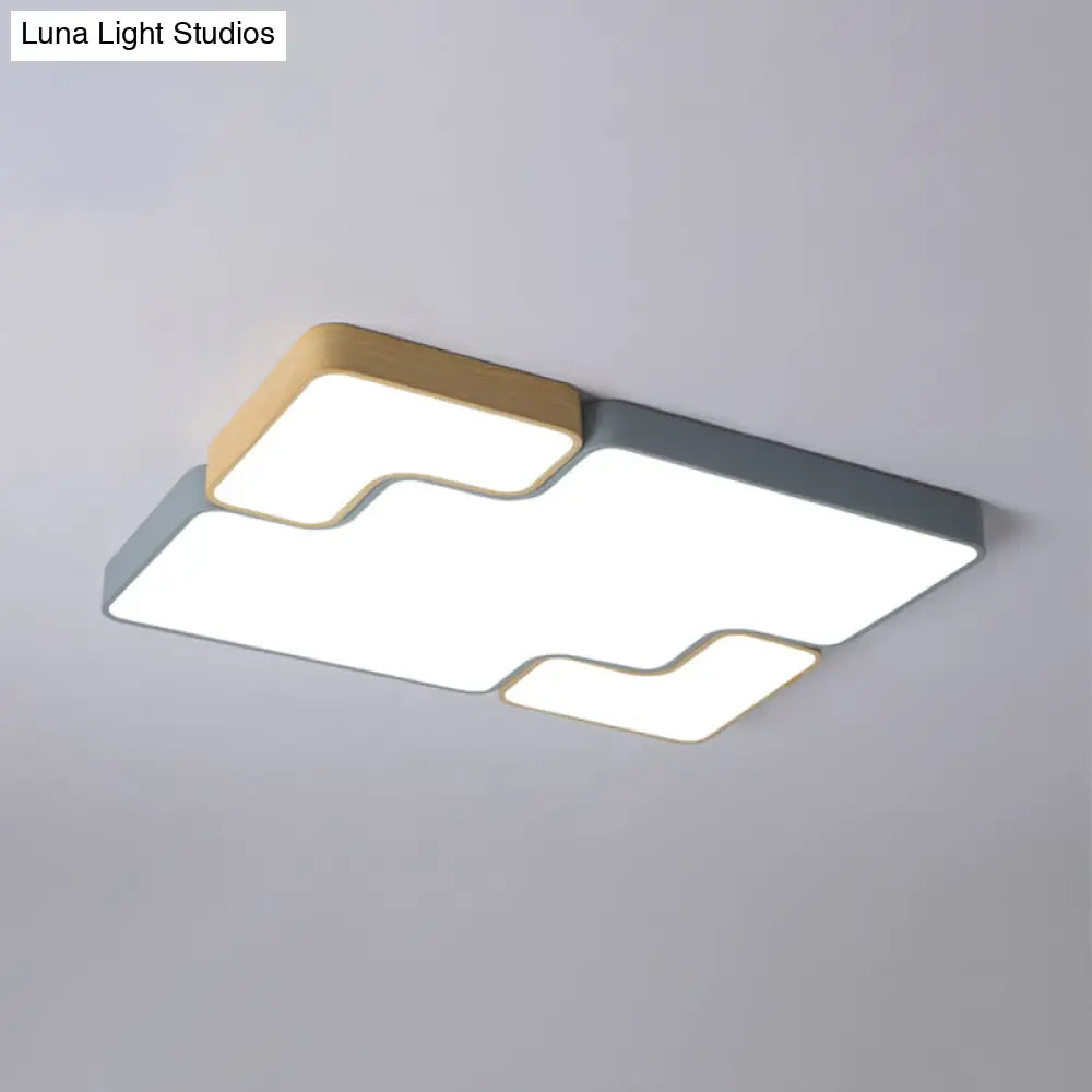 Contemporary Grey Square/Rectangle Flush Led Ceiling Lamp - Choice Of 18/22/35.5 Acrylic Wide