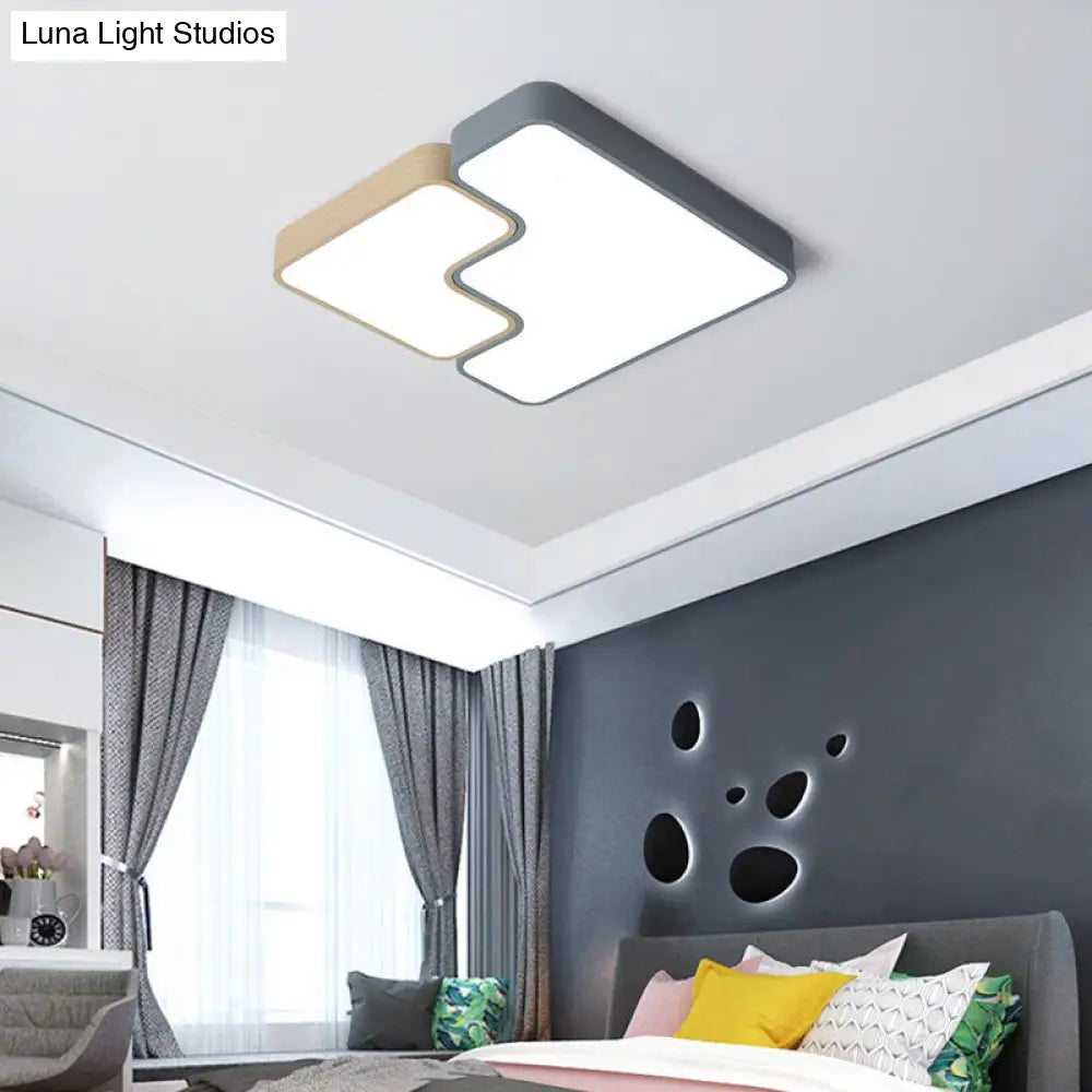 Contemporary Grey Square/Rectangle Flush Led Ceiling Lamp - Choice Of 18/22/35.5 Acrylic Wide