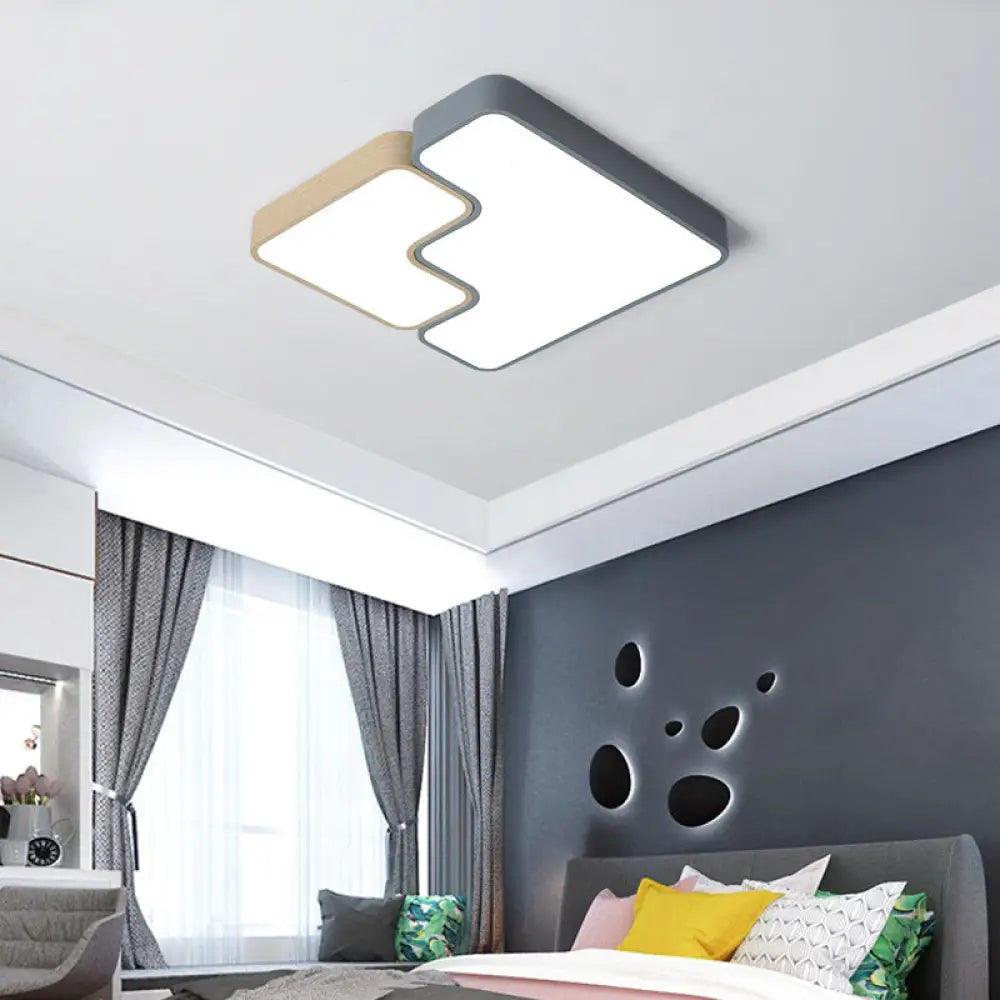 Contemporary Grey Square/Rectangle Flush Led Ceiling Lamp - Choice Of 18’/22’/35.5’ Acrylic