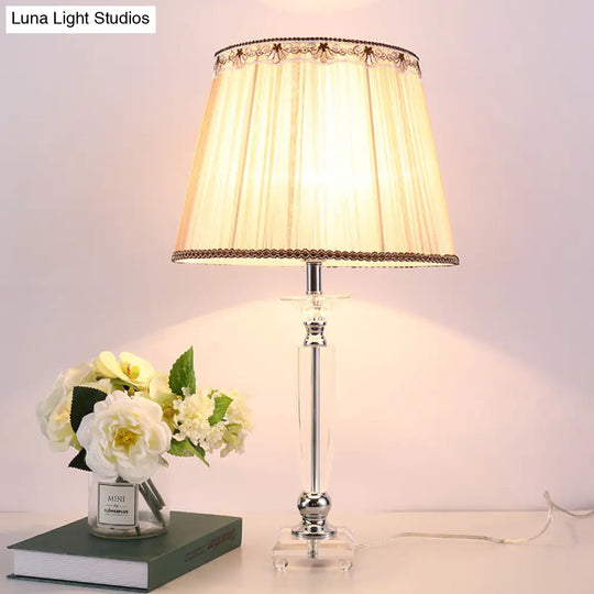 Contemporary Hand-Cut Crystal Baluster Table Light - Small Desk Lamp In Pink 1-Bulb Design