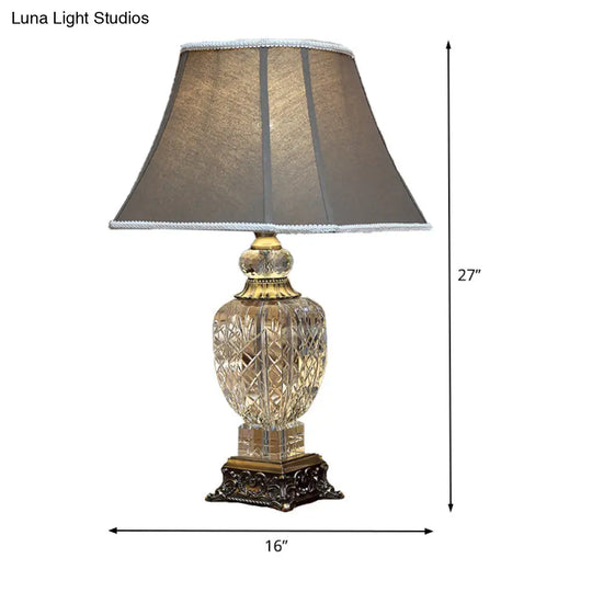 Contemporary Hand-Cut Crystal Urn Desk Light - 1 Bulb Night Table Lamp In Brown