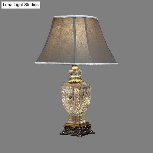 Contemporary Hand-Cut Crystal Urn Desk Light - 1 Bulb Night Table Lamp In Brown