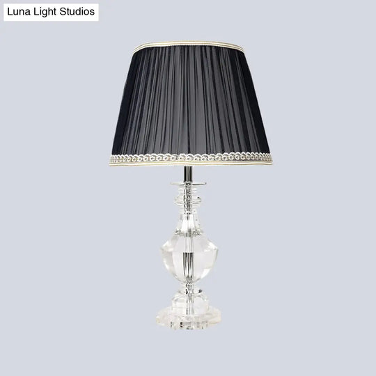 Contemporary Hand-Cut Crystal Urn Task Light: Small Desk Lamp In Black