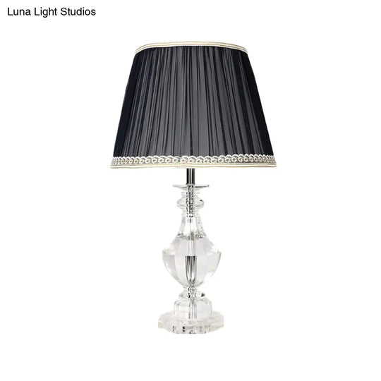 Contemporary Hand-Cut Crystal Urn Task Light: Small Desk Lamp In Black