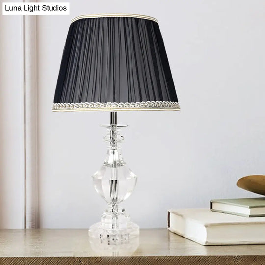 Contemporary Hand-Cut Crystal Urn Task Light: Small Desk Lamp In Black