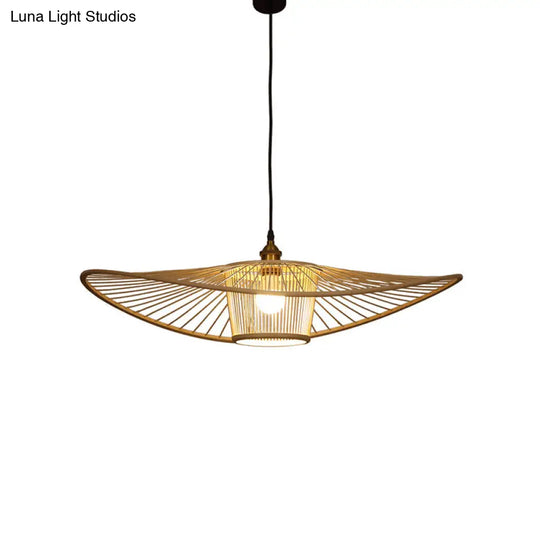 Contemporary Handcrafted Bamboo Pendant Light - Single-Bulb Wood Suspension Fixture