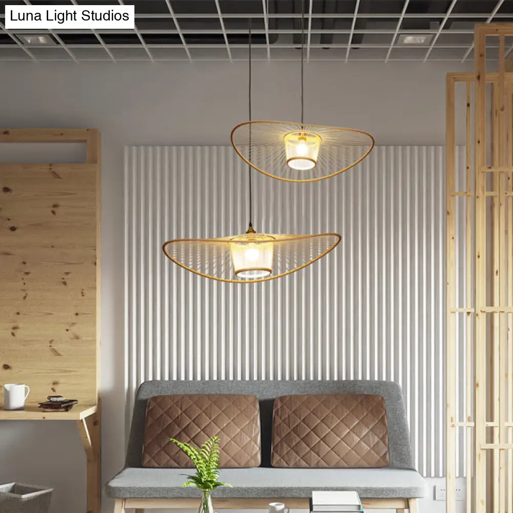 Contemporary Handcrafted Bamboo Pendant Light - Single-Bulb Wood Suspension Fixture