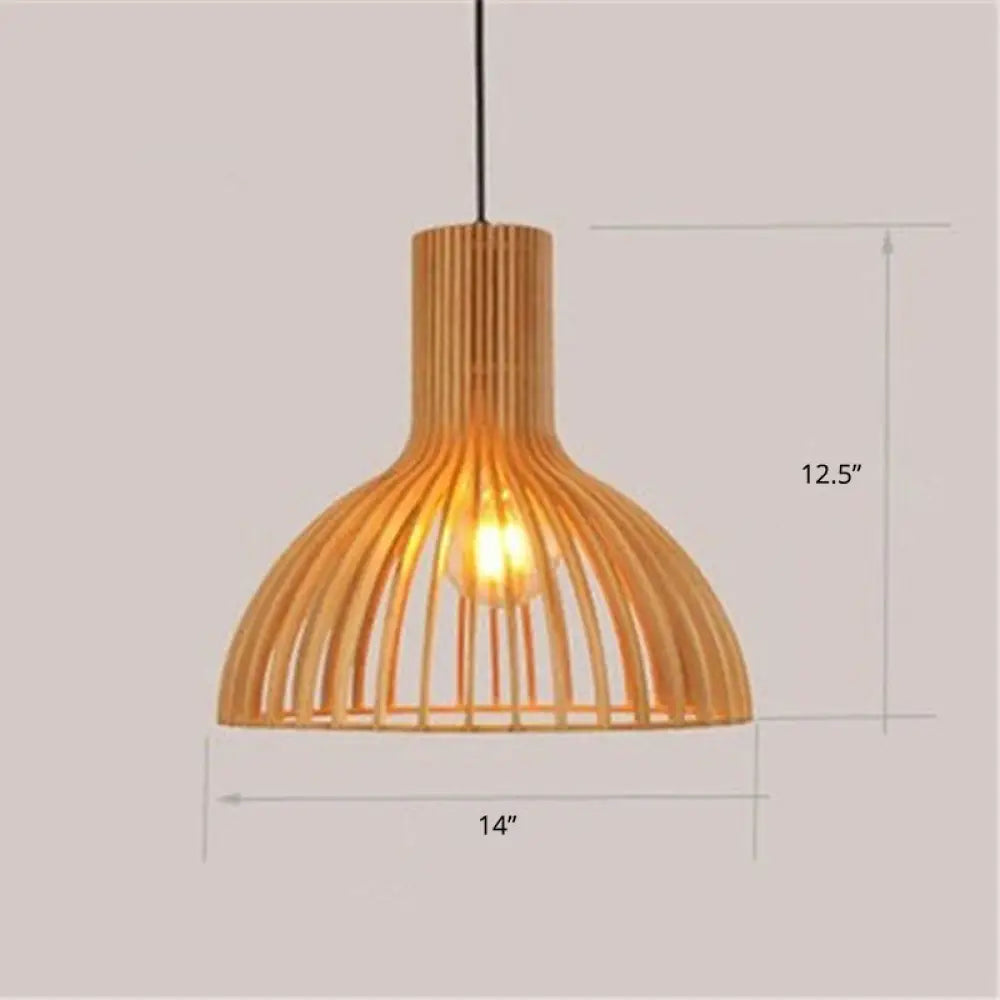 Contemporary Handwoven Bamboo Pendant Light With Single Bulb Wood / Large F