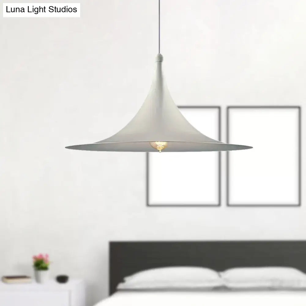 Contemporary Metallic Ceiling Light With Flared Shade - Bedroom Pendant Lighting In White/Black