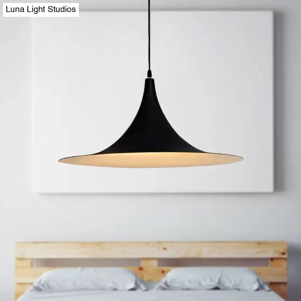 Contemporary Hanging Ceiling Light With Flared Shade - Metallic Pendant Lighting For Bedroom In