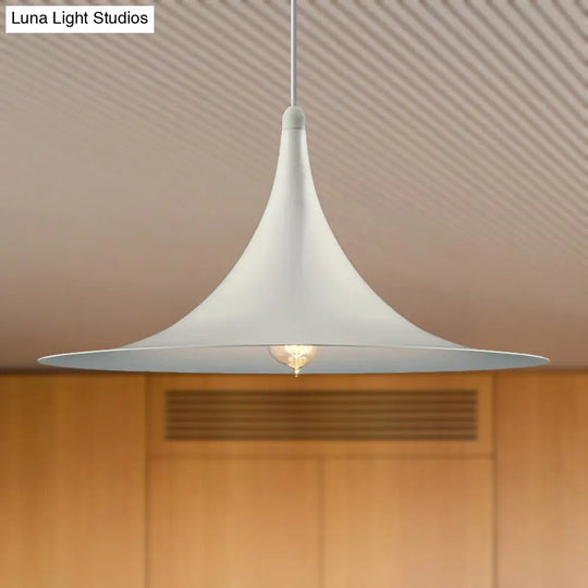 Contemporary Metallic Ceiling Light With Flared Shade - Bedroom Pendant Lighting In White/Black