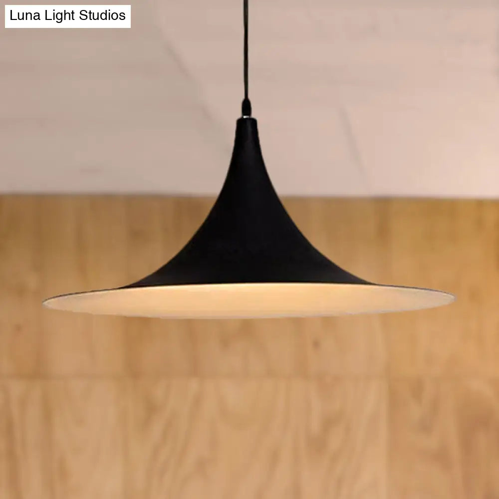 Contemporary Metallic Ceiling Light With Flared Shade - Bedroom Pendant Lighting In White/Black