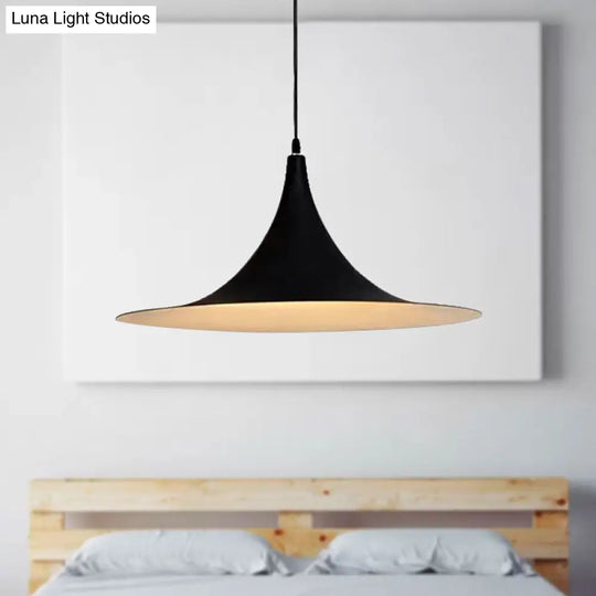 Contemporary Metallic Ceiling Light With Flared Shade - Bedroom Pendant Lighting In White/Black