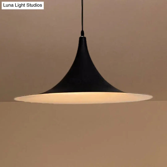 Contemporary Metallic Ceiling Light With Flared Shade - Bedroom Pendant Lighting In White/Black