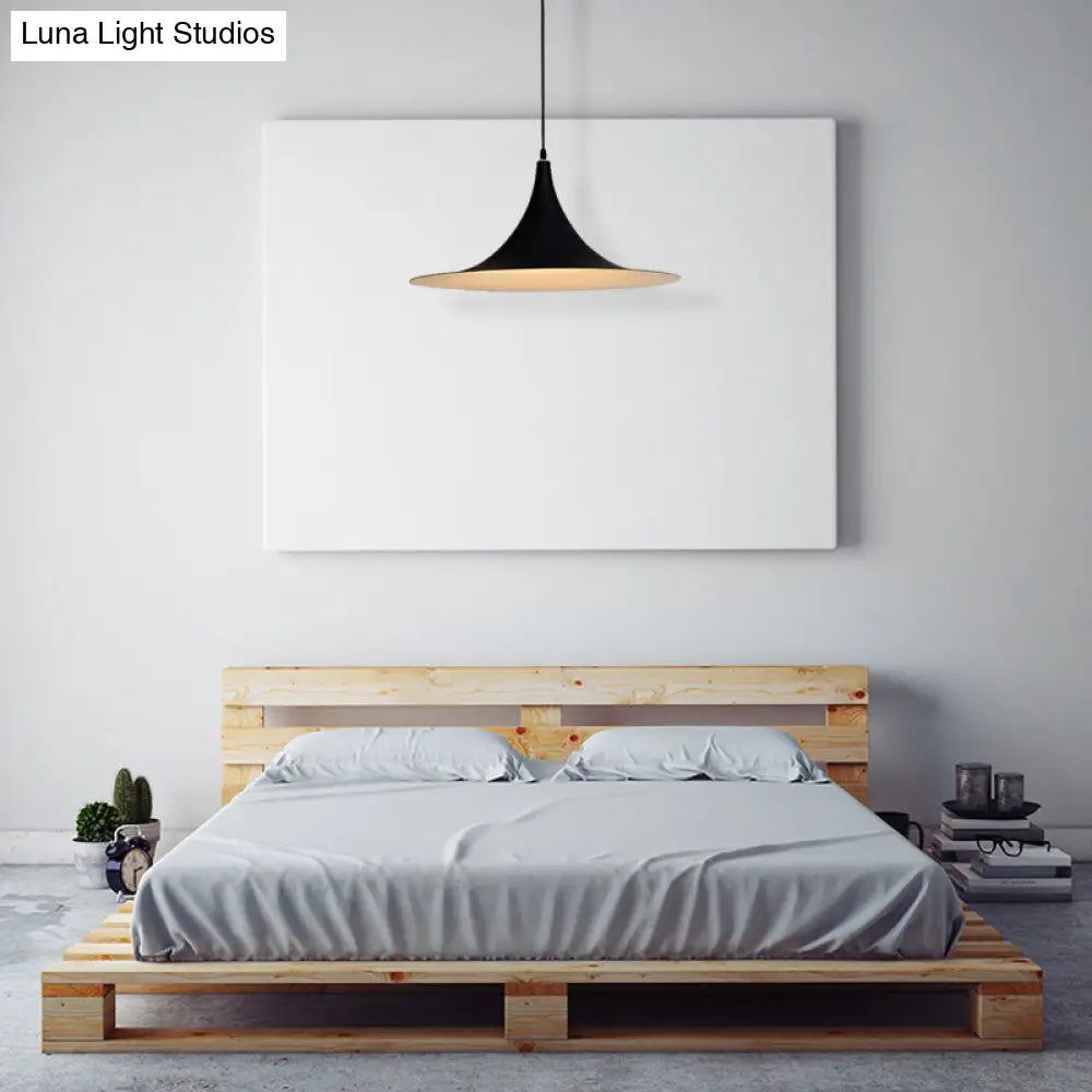 Contemporary Hanging Ceiling Light With Flared Shade - Metallic Pendant Lighting For Bedroom In