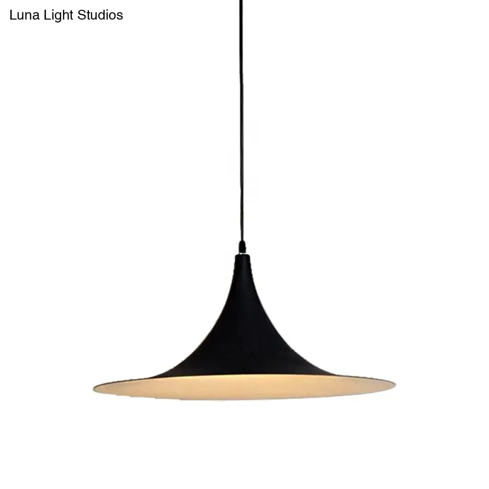 Contemporary Metallic Ceiling Light With Flared Shade - Bedroom Pendant Lighting In White/Black