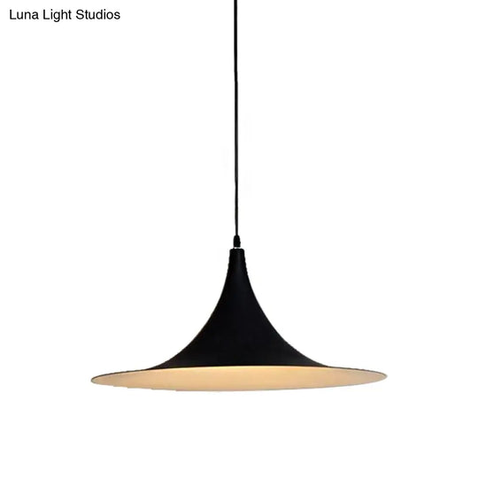 Contemporary Metallic Ceiling Light With Flared Shade - Bedroom Pendant Lighting In White/Black