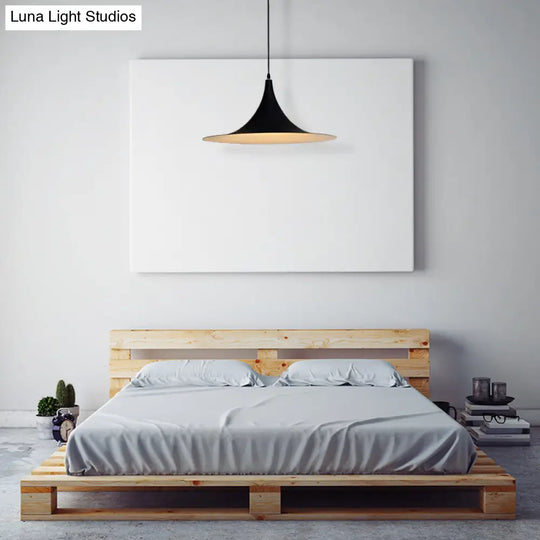 Contemporary Metallic Ceiling Light With Flared Shade - Bedroom Pendant Lighting In White/Black