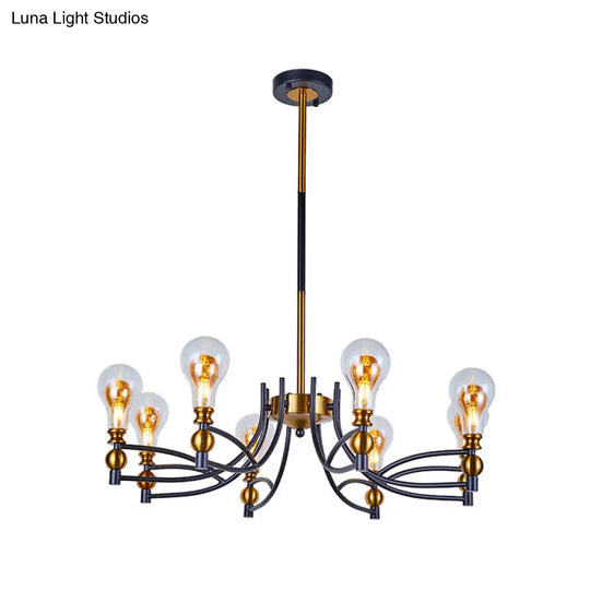 Contemporary Hanging Chandelier - Clear Glass Bulb Shape Down Lighting 6/8 Lights Black & Gold