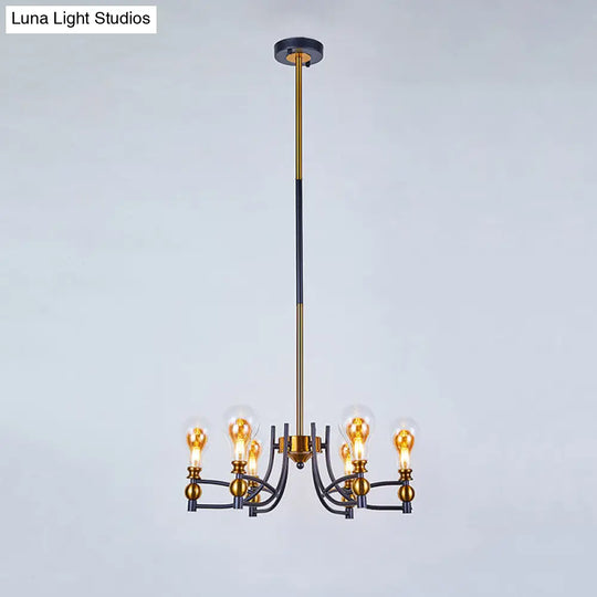 Contemporary Hanging Chandelier - Clear Glass Bulb Shape Down Lighting 6/8 Lights Black & Gold