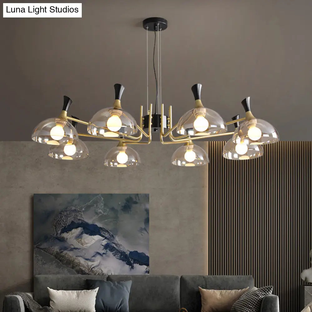 Contemporary Hanging Chandelier With Bowl Shaped Glass And Grip In Black-Brass For Restaurants