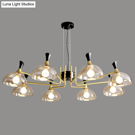 Modern Black-Brass Glass Chandelier With Bowl Shape For Restaurants 8 / Amber