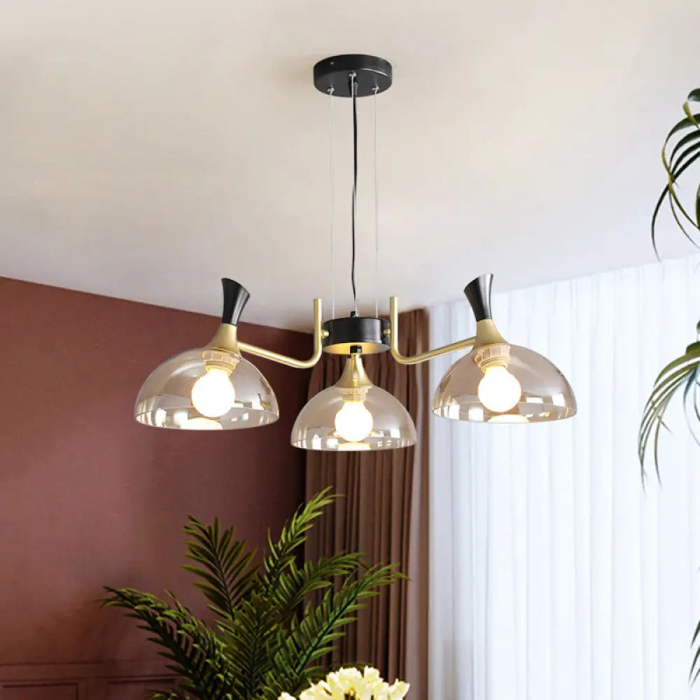 Contemporary Hanging Chandelier With Bowl Shaped Glass And Grip In Black-Brass For Restaurants 3 /