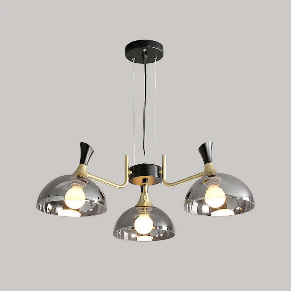 Contemporary Hanging Chandelier With Bowl Shaped Glass And Grip In Black-Brass For Restaurants 3 /