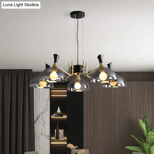 Modern Black-Brass Glass Chandelier With Bowl Shape For Restaurants